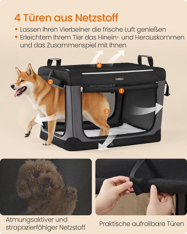 Foldbar hundekasse, Feandrea PDC016B01, 76,2x53,4x53,4 cm, Blæksort