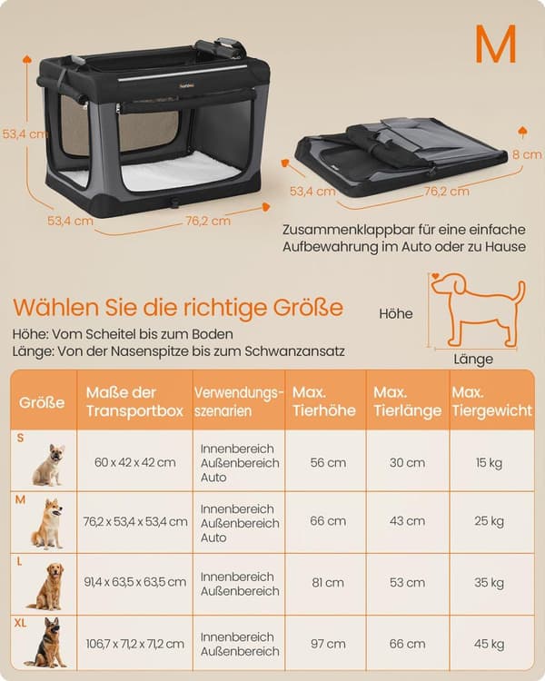Foldbar hundekasse, Feandrea PDC016B01, 76,2x53,4x53,4 cm, Blæksort