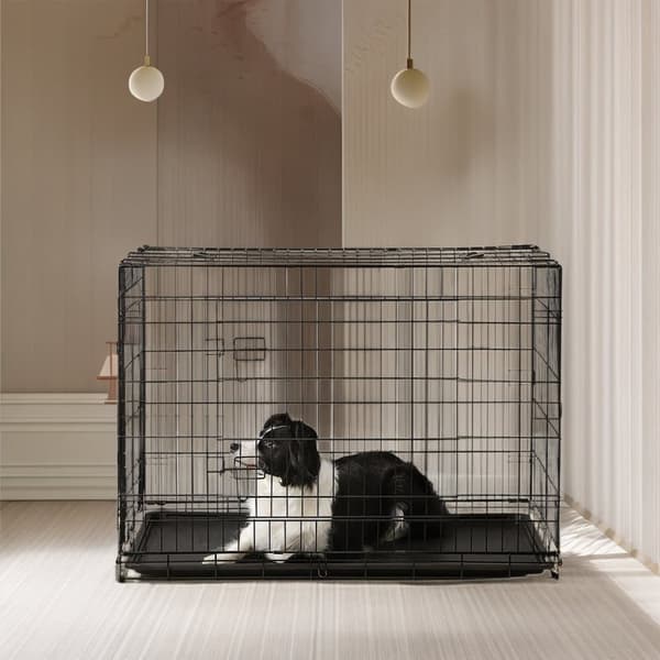 Hundebur, Foldbar hundekasse med 2 døre, 122x74.5x80.5 cm, Sort