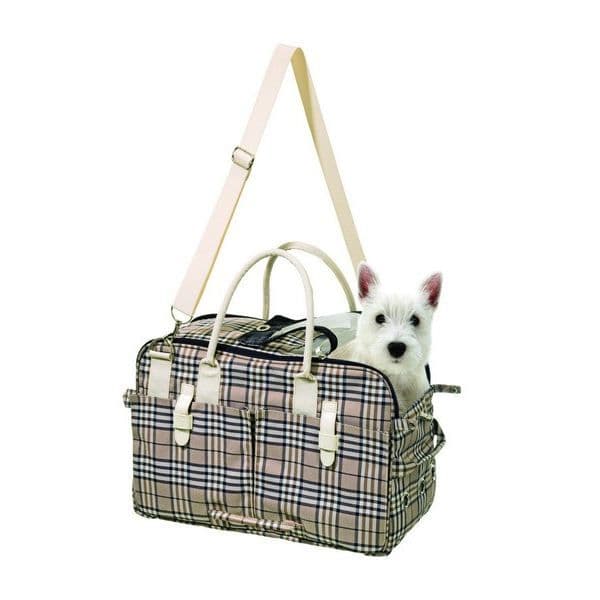 Transportväska för hundar - Karlie - Engelsk stil - Nylon - Beige Vit Svart
