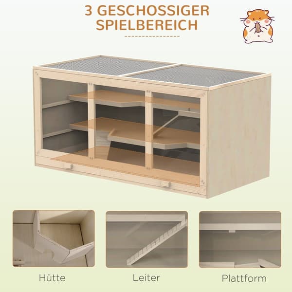 Hamsterbur, 115x57x55 cm, Naturligt Træ
