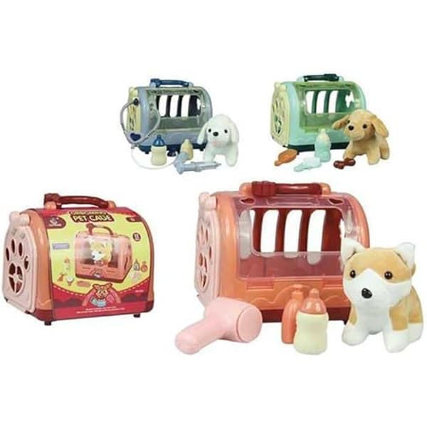 Plysch Perro i transportín 3 Mod, sdos 22x24'5x16cm - JUGATOYS - Flerfärgad