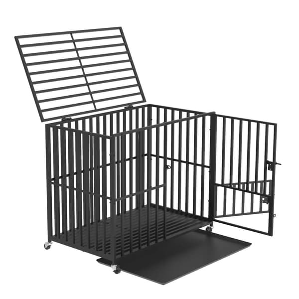 Mobil Tung Duty Hundebur, 3 Adgangsdøre, Holdbar Metalstruktur,Sort, L (38 tommer)