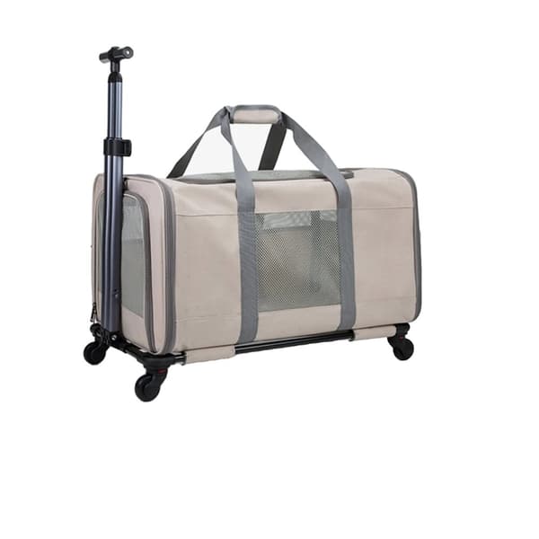Pet Carrier Trolley, Bærbar Rejsetaske, Rummeligt Design,Khaki