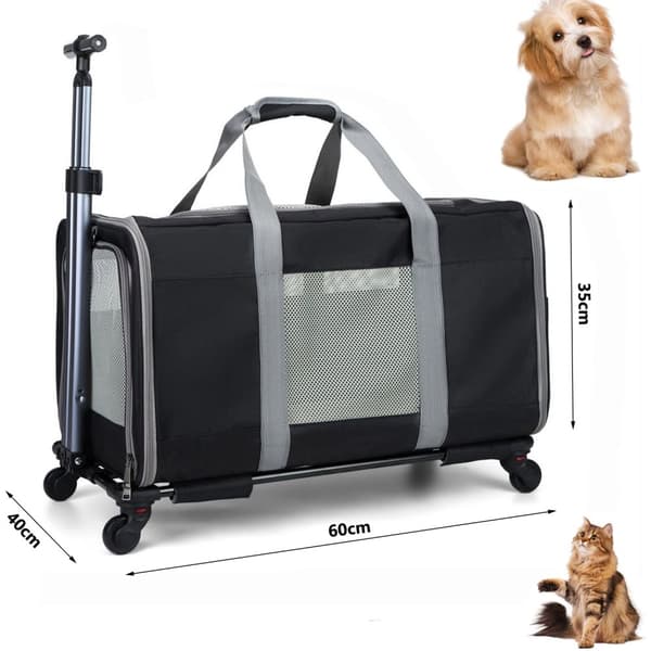 Pet Carrier Trolley, Bærbar Rejsetaske, Rummeligt Design,sort