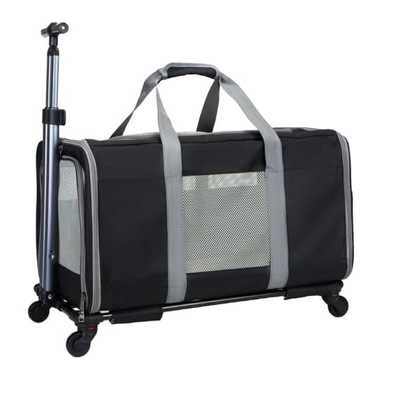 Pet Carrier Trolley, Bærbar Rejsetaske, Rummeligt Design,sort