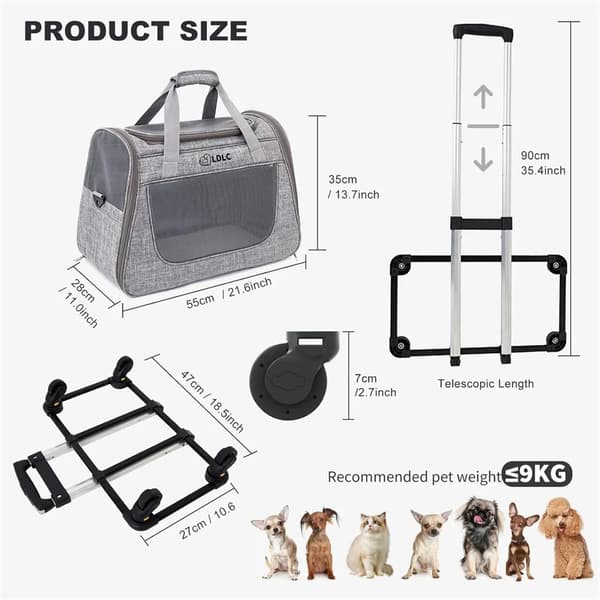 Pet Carrier, Holdbar Konstruktion, Komfortable Puder,GRÅ