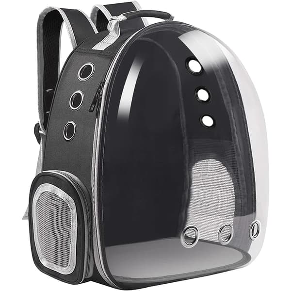 Pet rygsæk, gennemsigtig PVC, mellemstore racer, komfortabelt design,sort