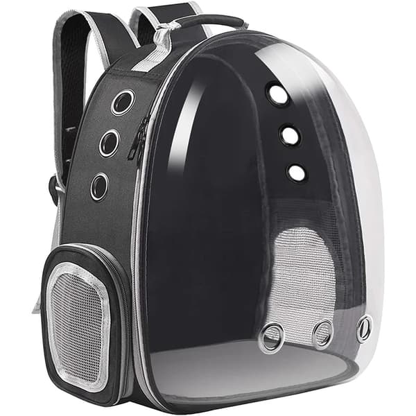Pet rygsæk, gennemsigtig PVC, mellemstore racer, komfortabelt design,sort