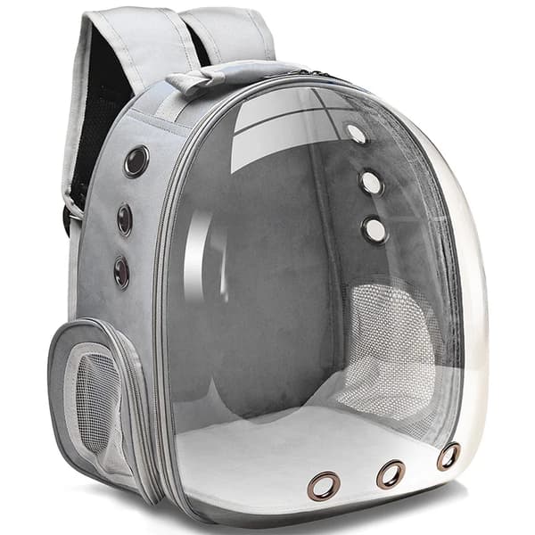 Pet rygsæk, gennemsigtig PVC, mellemstore racer, komfortabelt design,GRÅ
