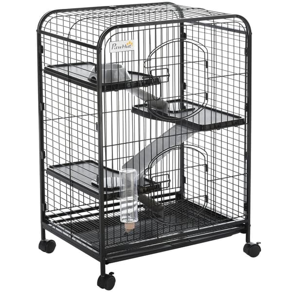 Rodentbur, Metal Konstruktion, Aftagelig Bakke, Nemmere Rengøring,Sort, 64x43.5x93 cm