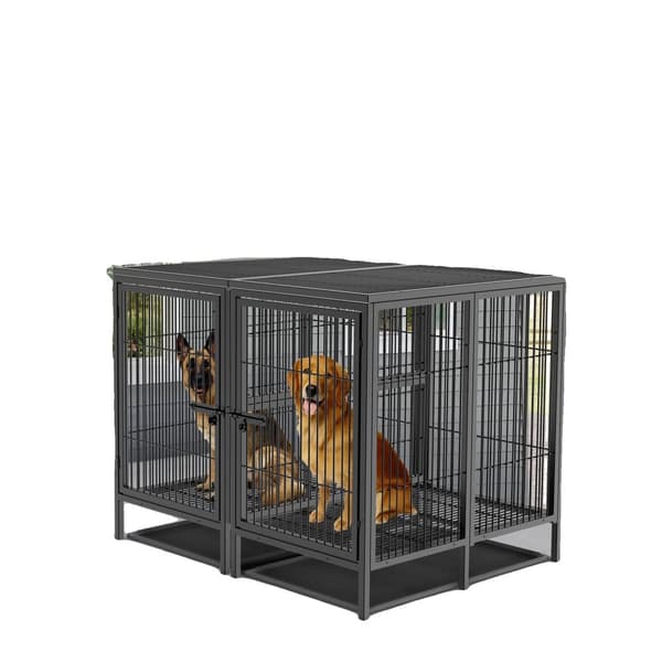 Tungt hundbur, 2 dörrar, avtagbar avdelare,svart