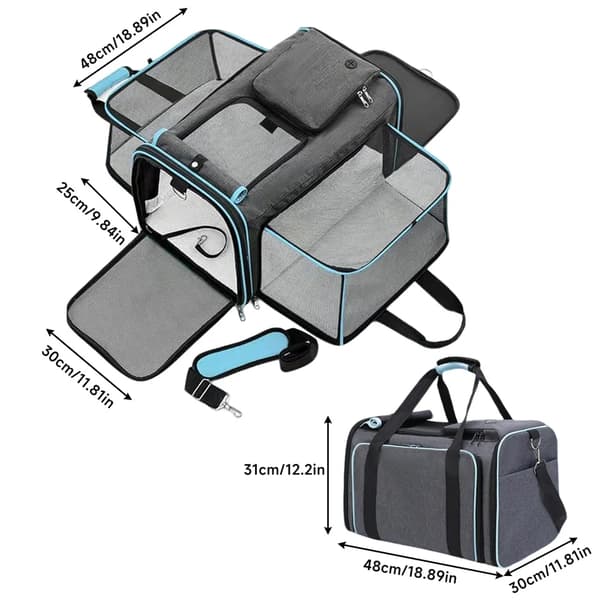 Pet Carrier, Åndbart Mesh Design, Rummelig og Alsidig,Grå + blå kant