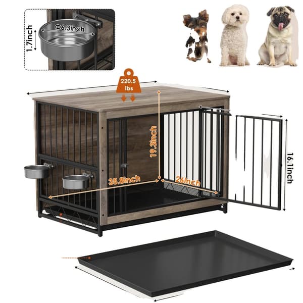Træhundekasse, rummelig design, høj belastningskapacitet,39 tommer - Grå