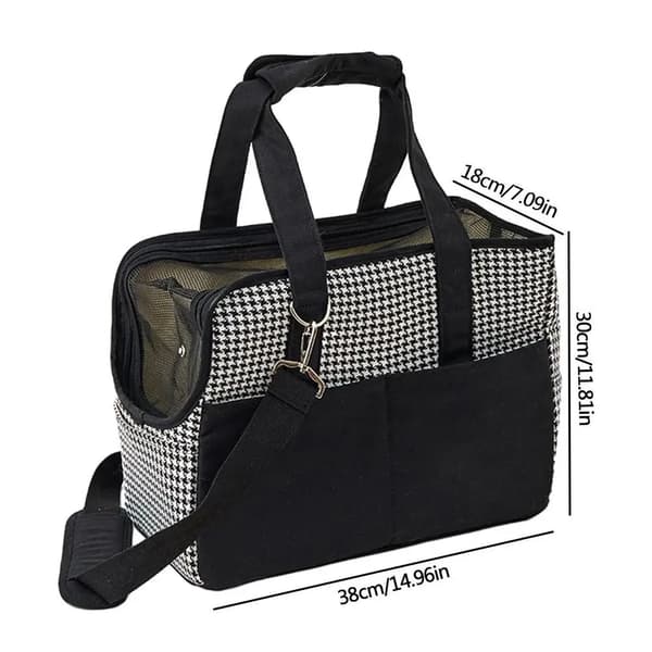 Pet Carrier Bag, Bomuldslerret, Åndbar Design,Sort