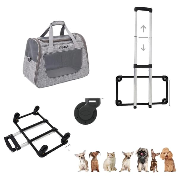 Pet Carrier, teleskopisk håndtag, aftagelige hjul, flere åbninger,GRÅ
