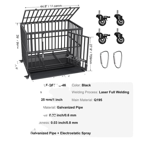 Heavy Duty Hundebur, 3-Dørs Design, Låselige Hjul, Aftagelig Bakke,46.9x31.9x39 mm