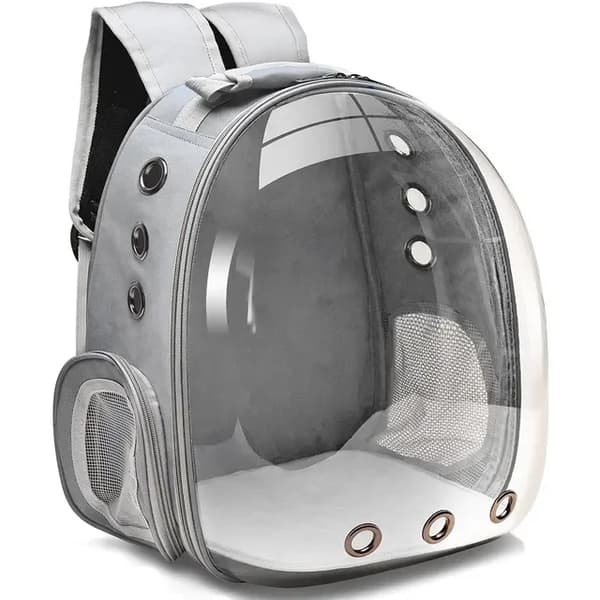 Pet Carrier Rygsæk, Åndbar Design, Gennemsigtig Dækning,Lys Grå