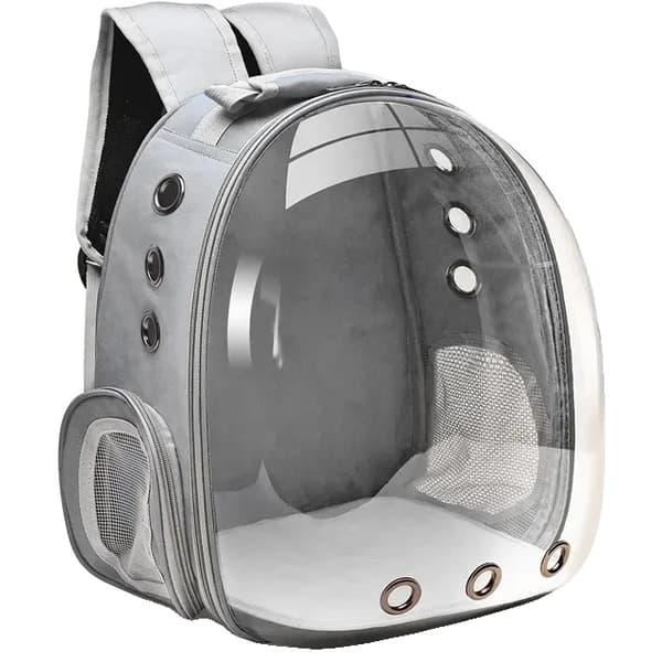 Pet Carrier Rygsæk, Åndbar Design, Gennemsigtig Dækning,Lys Grå