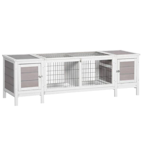 Rootz Rabbit Hutch - Puinen Kanin Tupa - Marsuhäkki - Erotettava pupujuoksu - Pienieläintalo - Ulosvedettävällä alustalla - Harmaa - 161 x 50,5 x 53,3