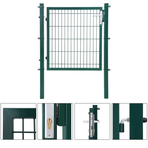 Garden Gate - Steel - Med Lock and Doorknob - 106 x 150 cm - Grøn