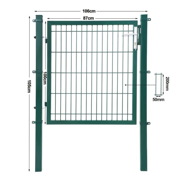 Garden Gate - Steel - Med Lock and Doorknob - 106 x 150 cm - Grøn
