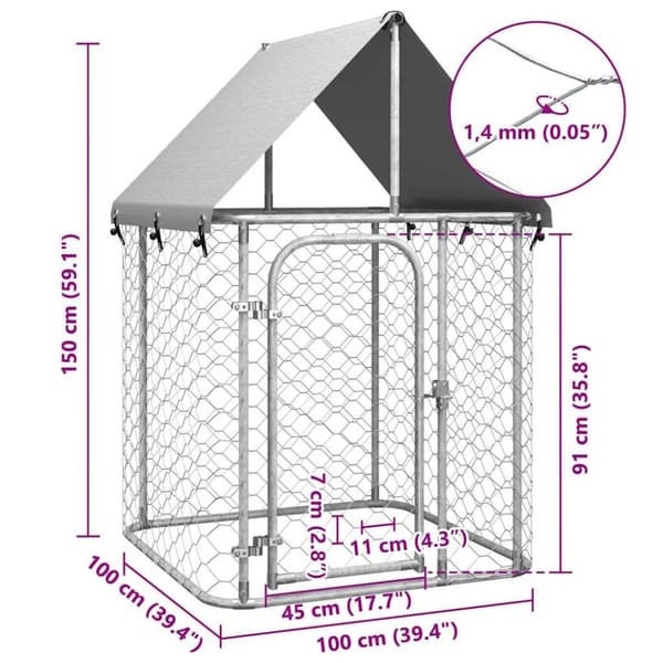 Hundhage/hundgård med tak för utomhusbruk
