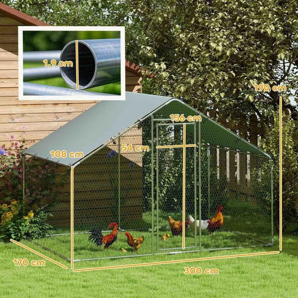 Rootz Chicken Run - siipikarjan kynä - Linnujen kotelo - turvallinen ja kestävä - 3M x 1,7m x 1,9 metriä