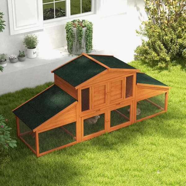 Rootz Rabbit Hutch Rodent Hut - Bunny House - Small Animal Shelter - Solid Pine Wood - 2,25L X 0,70W X 1H M
