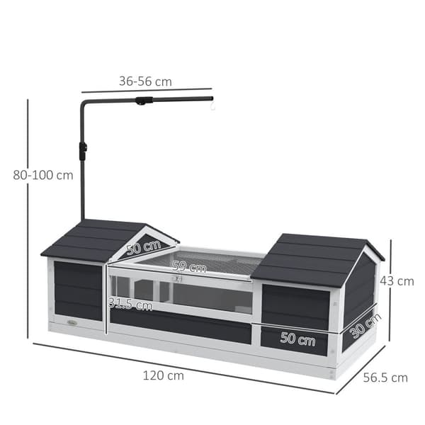 Rootz Outdoor Tortoise House - Turtle Enclosure - Reptil Habitat - Justerbar lampa - 120 x 56,5 x 43 cm