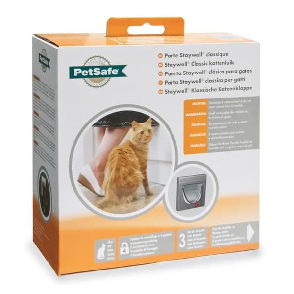 PetSafe - Staywell Classic Cat Flap 4-vägs manuellt lås - Magnetisk stängning, Heavy Duty, med tunnel, Grå