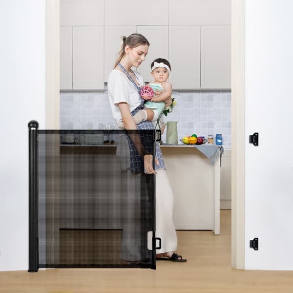 Kid Safety Gate Mesh Sällskapsdjur Hund Säkerhetsbarriär Säker trappstakets skydd Infällbar 0-180 cm, svart