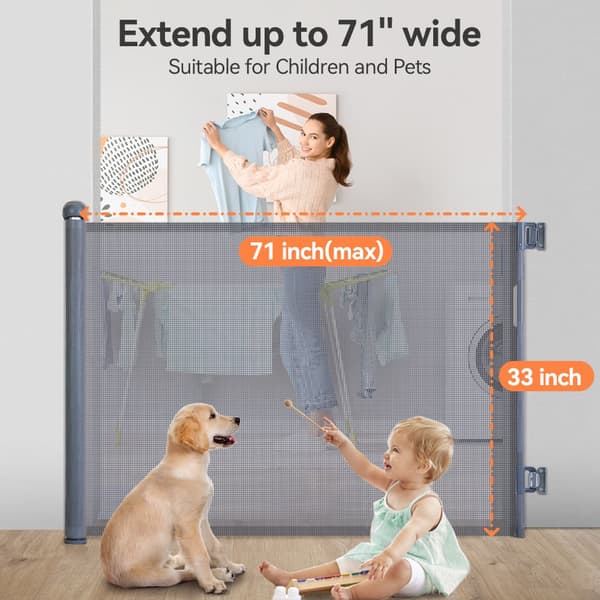 Kid Safety Gate Mesh Sällskapsdjur Hund Säkerhetsbarriär Säker trappstakets skydd Infällbar 0-180 cm, grå
