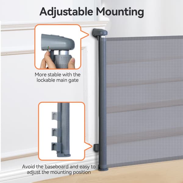 Kid Safety Gate Mesh Sällskapsdjur Hund Säkerhetsbarriär Säker trappstakets skydd Infällbar 0-180 cm, grå
