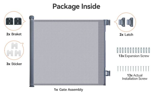 Kid Safety Gate Mesh Sällskapsdjur Hund Säkerhetsbarriär Säker trappstakets skydd Infällbar 0-180 cm, grå