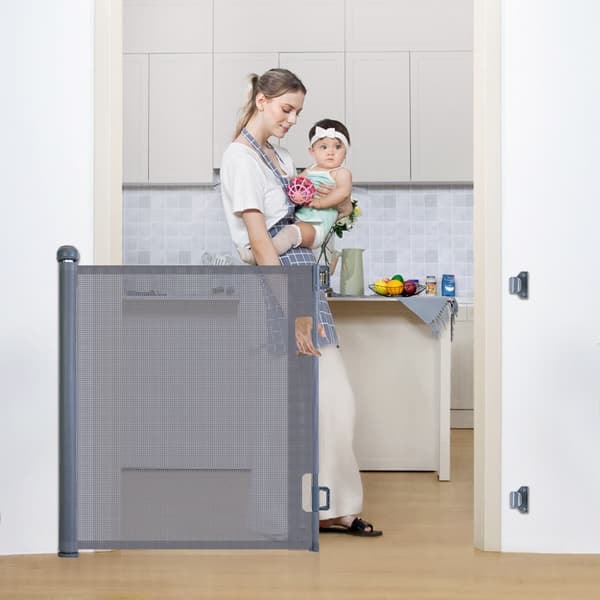 Kid Safety Gate Mesh Sällskapsdjur Hund Säkerhetsbarriär Säker trappstakets skydd Infällbar 0-180 cm, grå