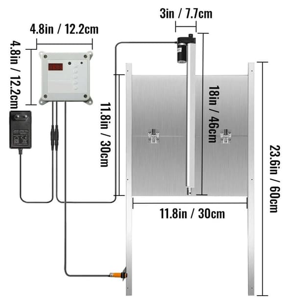 30x30cm 66W automatisk hönshusdörr kit, aluminiumlegeringsmaterial, infraröd avkänningsdesign, lätt att installera och använda