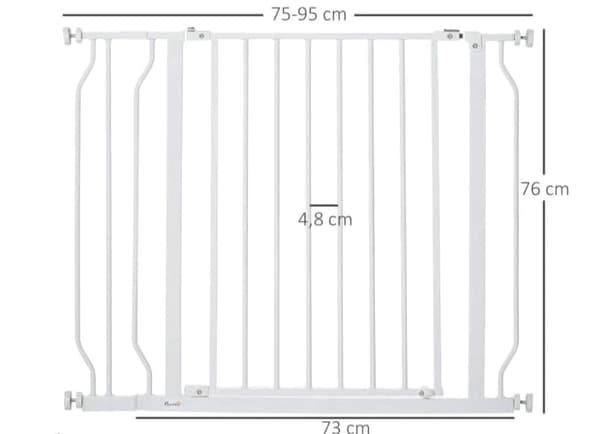 Rootz Dog Gate - Barriere - Tovejs åbning - Vægmontering - Snaps - Nem installation - Justerbar - Robust stålramme - Hvid - 73L x 76H cm