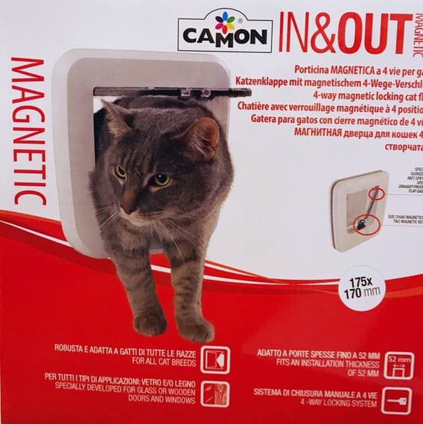 Kattlucka - kattlucka - kattfälla Camon Magnetisk kattdörr för katter i glas och vitt trä