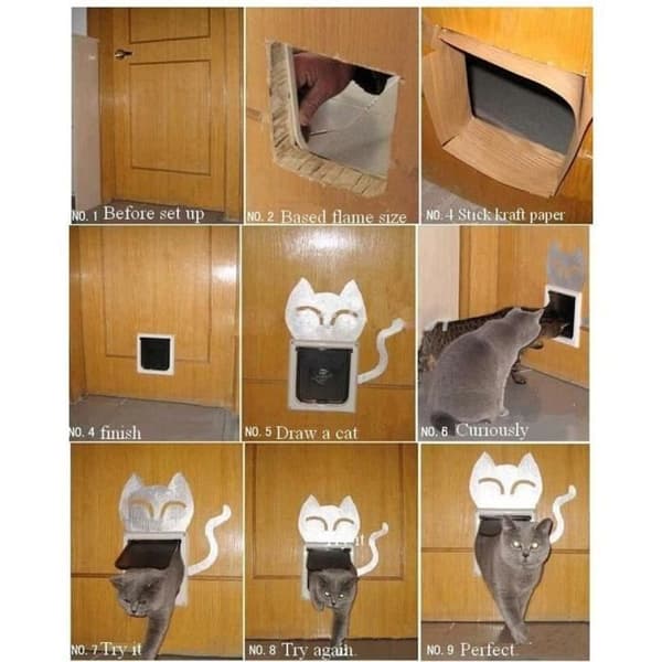 Kattlucka Vit Stor L (25 cm x 23,5 cm) Husdjurskompis Fyra lägen Låsning katt/liten hunddörr Enkel installation