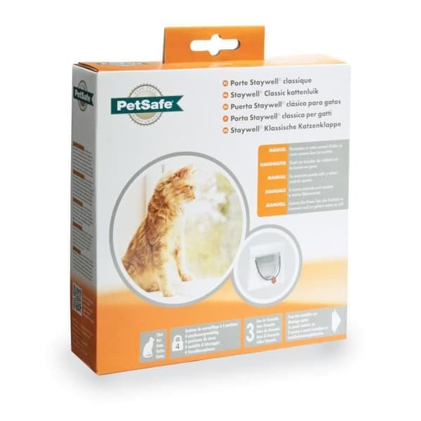 PetSafe Staywell Classic kattlucka utan tunnel, 4 manuella låslägen - magnetisk stängning, kraftig, vit