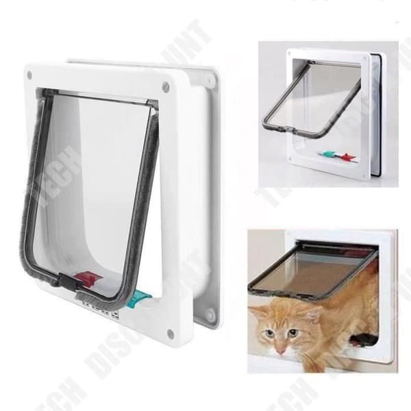 TD® kattlucka för katthund storlek L (23,5 * 25,2 cm* 5,5 cm) - Vit dörrlucka Robust Tyst Snabbinstallation Tvåvägs