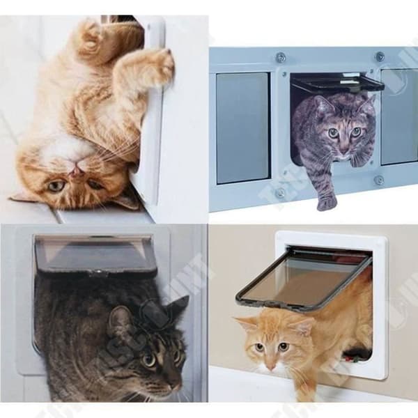 TD® vit 4-positions kattlucka (storlek:S) med utskuret tunnelskydd för katter och hundar Stabil och tyst snabb installation
