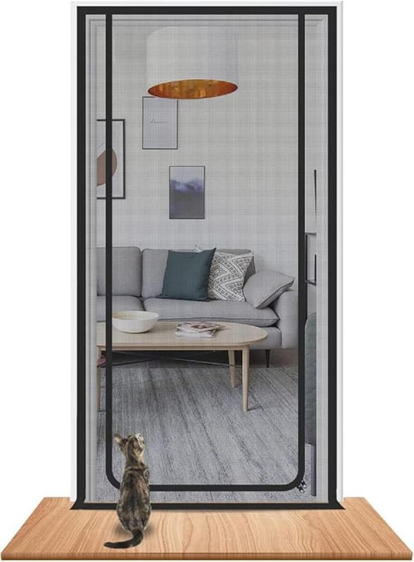 Katteafvisende dørgardin med lynlås – slidstærkt mesh, beskytter mod katte og skadedyr, let at installere Sort 90x200cm