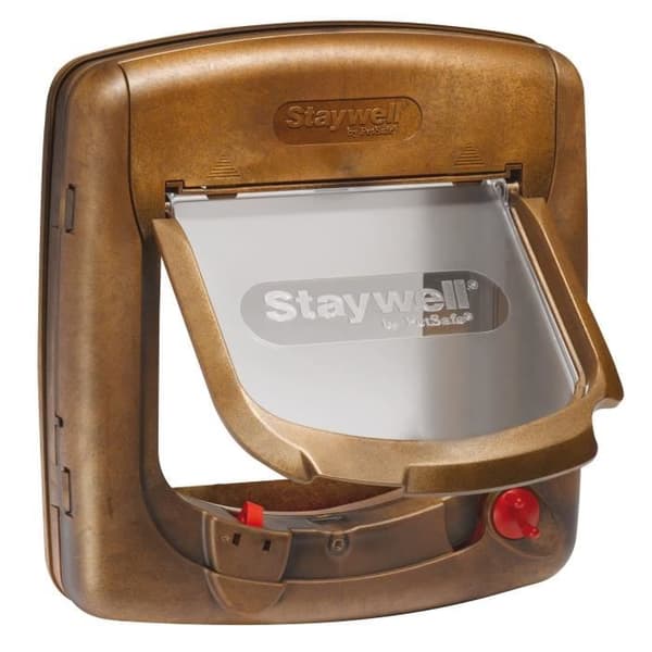 PetSafe - Staywell Deluxe Magnetisk kattlucka för katter, 4-vägslåsning - Halsband med magnetnyckel - Träfinish