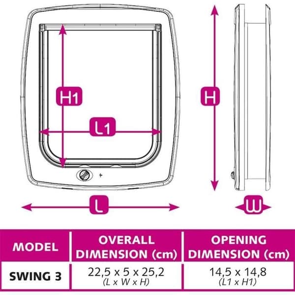 Kissanluukku - FERPLAST - Swing 3 - 21,5 x 5 x 24 cm - Harmaa