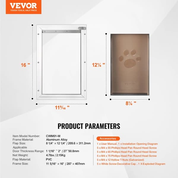 VEVOR Hunddörr, Aluminiumlegering Ram, PVC Flap Material,M