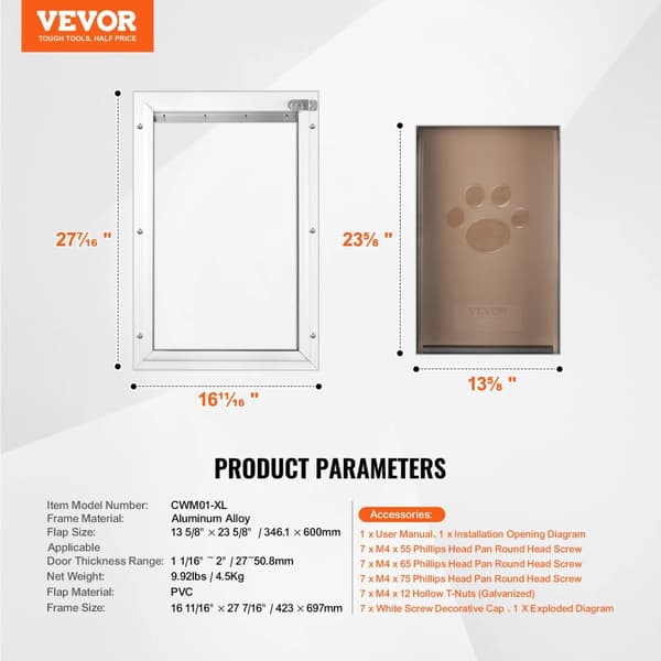 VEVOR Hunddörr, Aluminiumlegering Ram, PVC Flap Material,XL