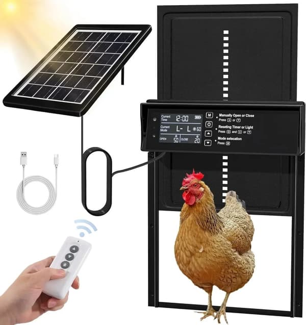 Solcells Hönshus Dörr, Automatisk Drift, Solenergi Driven, USB Laddning,Röd