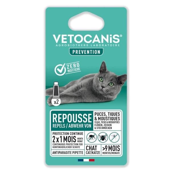 VETOCANIS 2 Lopp- och antikickpipetter - För katt - 2x 1 månadskydd